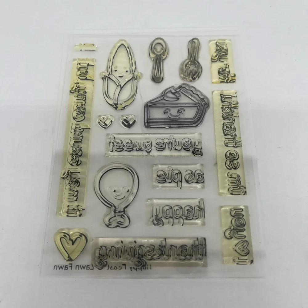 Lawn Fawn Happy Feast Thanksgiving Clear Stamp Set Retired Rare 3x4